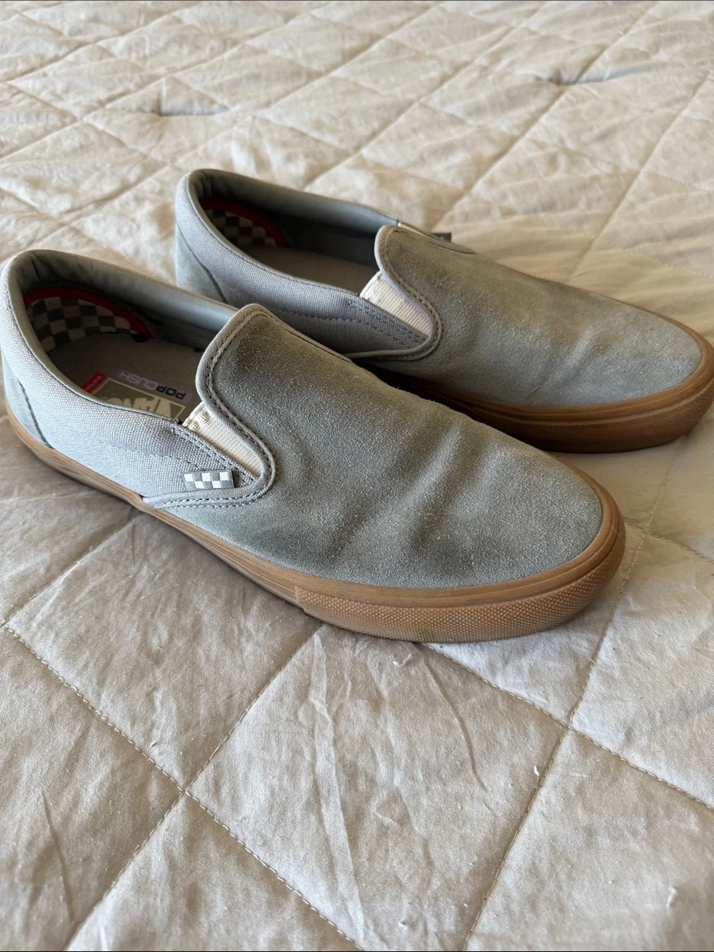 Vans Light Gray Canvas Slip-On Loafers with Gum Sole